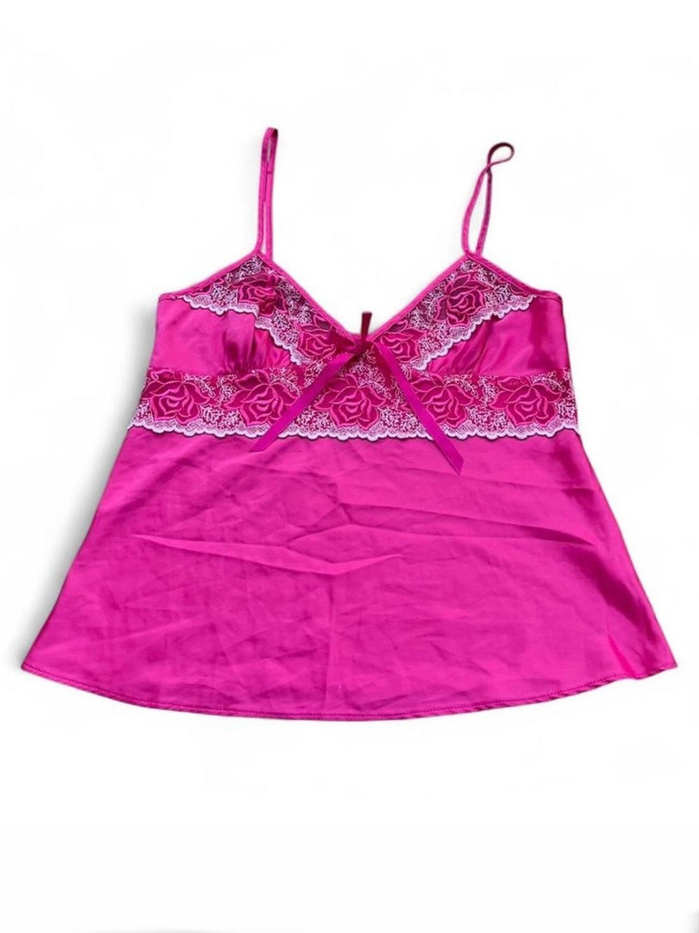 Winny 100% silk size medium Pink Women’s Fuchsia Lace-Trim Satin Camisole